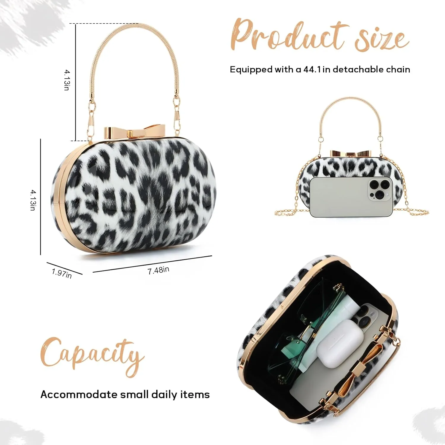 Small Leopard Purse for Women Leopard Evening Tote Bag Cheetah Print Purse Handbag with Chain for Wedding Party