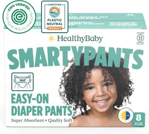 SmartyPants Pull Up Style Diapers | EWG Verified Safe & Plant-Based | Quilted 360 Waistband, Super Absorbent for Overnight Leak Protection | Training Pants by HealthyBaby | Size 8 (30 Count)