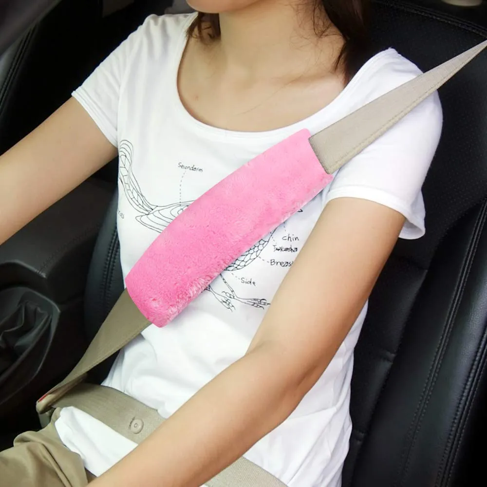 Soft Faux Car Seat Belt Cover Pad,Car Safety Seat Belt Strap Shoulder Pad for Adults and Children,Suitable for Car Seat Belt,Backpack,Shoulder Bag,Set of 2 (Pink)