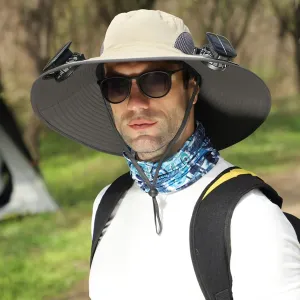 Solar Fan Hat for Men Women Wide Brim Solar Fan Sun Hat Outdoor Fishing Ultralight Solar Fan Sunhats for Uv Protection