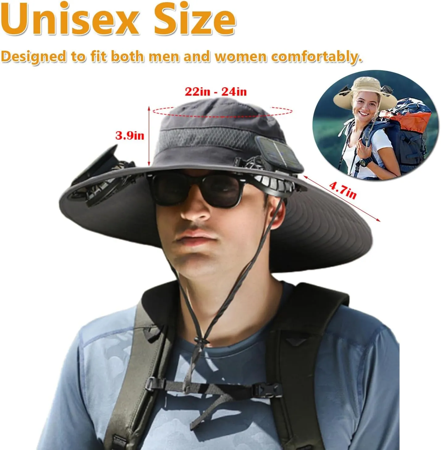 Solar Fan Hat for Men Women,UPF50  Sun Bucket Hat with 2 Solar Fans,Wide Brim Sun Hats for Outdoor Fishing,Hiking, Beach