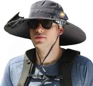 Solar Fan Hat for Men Women,UPF50  Sun Bucket Hat with 2 Solar Fans,Wide Brim Sun Hats for Outdoor Fishing,Hiking, Beach