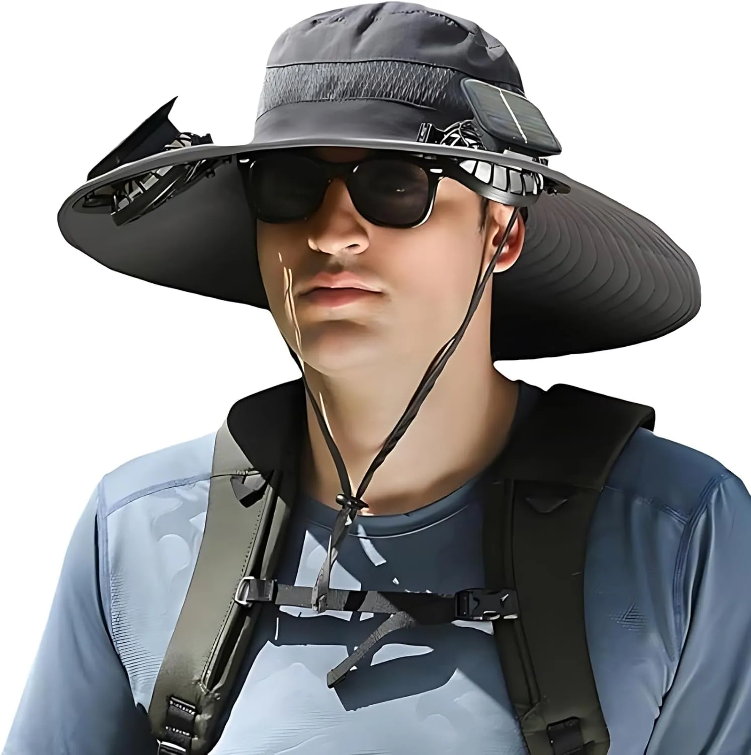 Solar Fan Hat, Wide Brim Solar Fan Hat Outdoor Fishing, Solar & USB Charging Sombrero which for Unisex