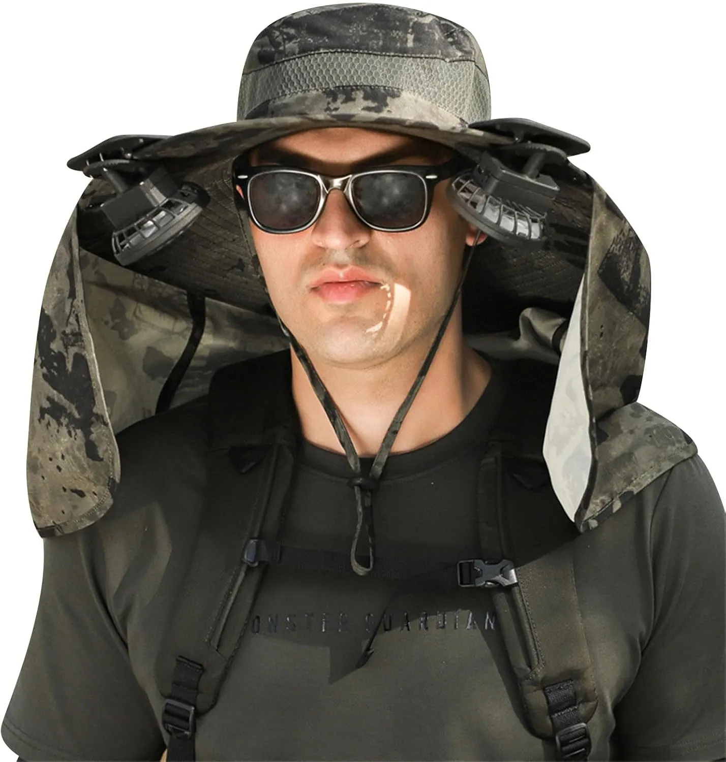 Solar Fan Hats for Men Women, UPF 50  Wide Brim Sun Hats with 2 Solar Fan, Breathable Bucket Hat Outdoor Fishing Hats