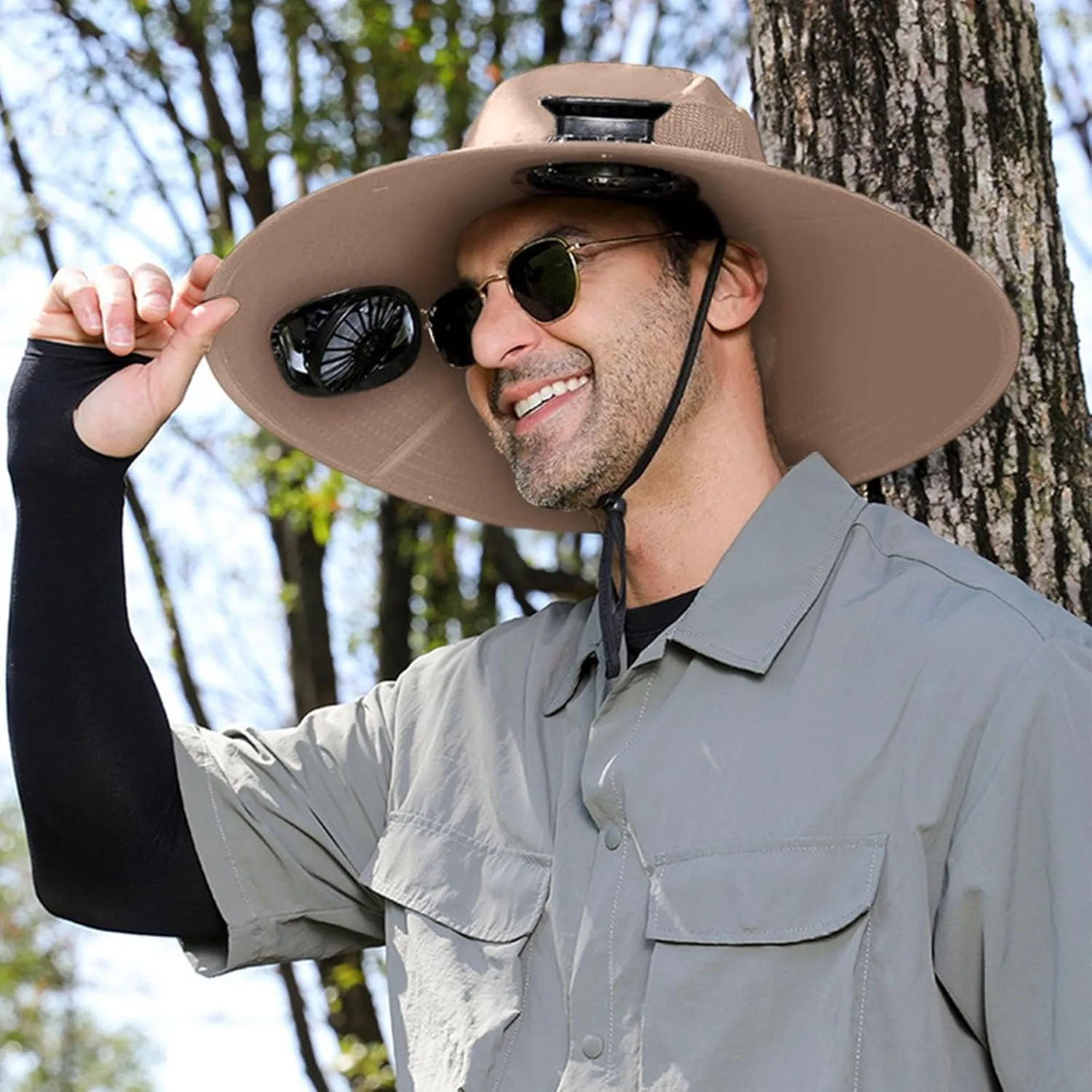 Solar Powered Fan Hat for Men & Women Wide Brim Sun Protection with Built-in Fans UPF 50   Outdoor Fishing & Beach Hats