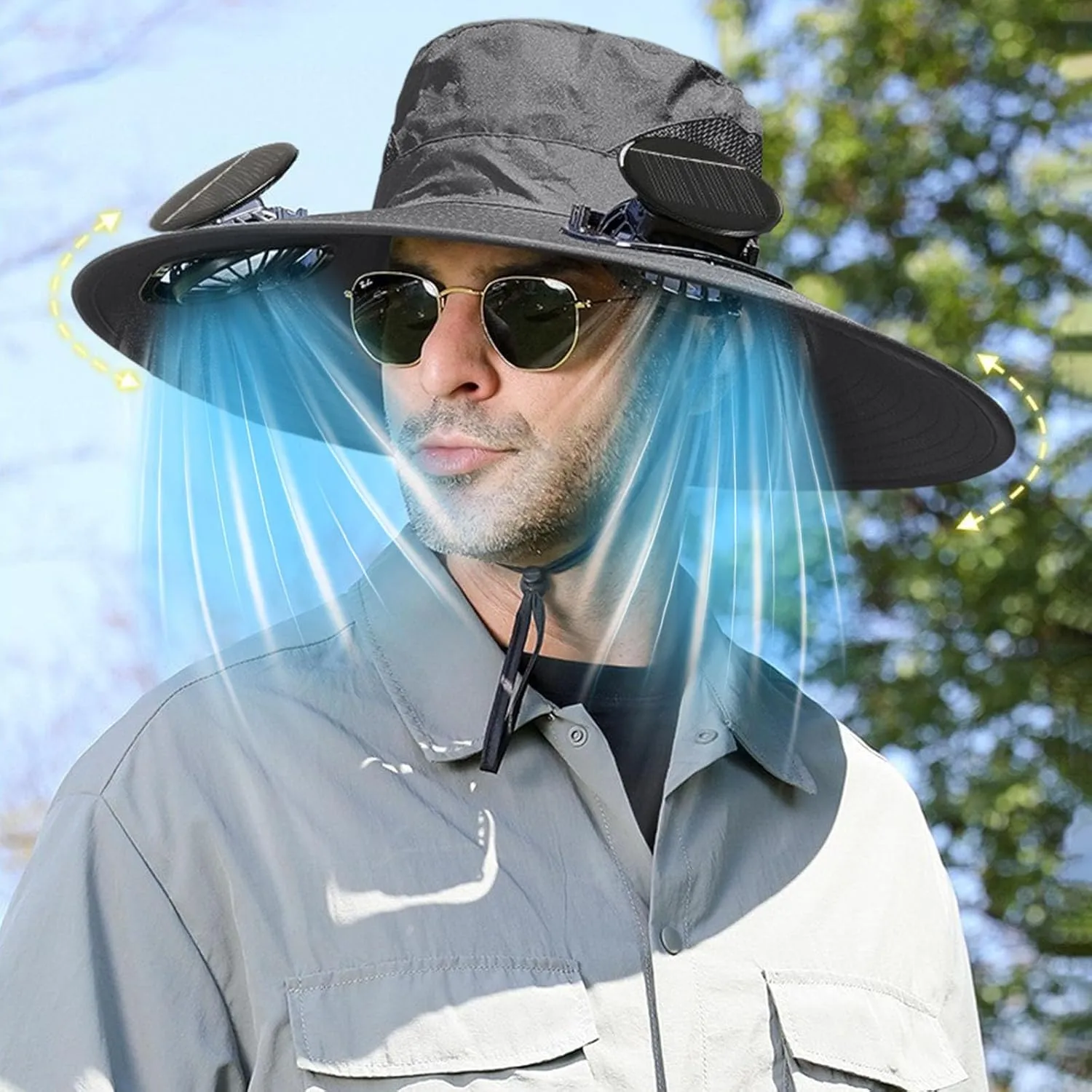 Solar Powered Fan Hat for Men & Women Wide Brim Sun Protection with Built-in Fans UPF 50   Outdoor Fishing & Beach Hats