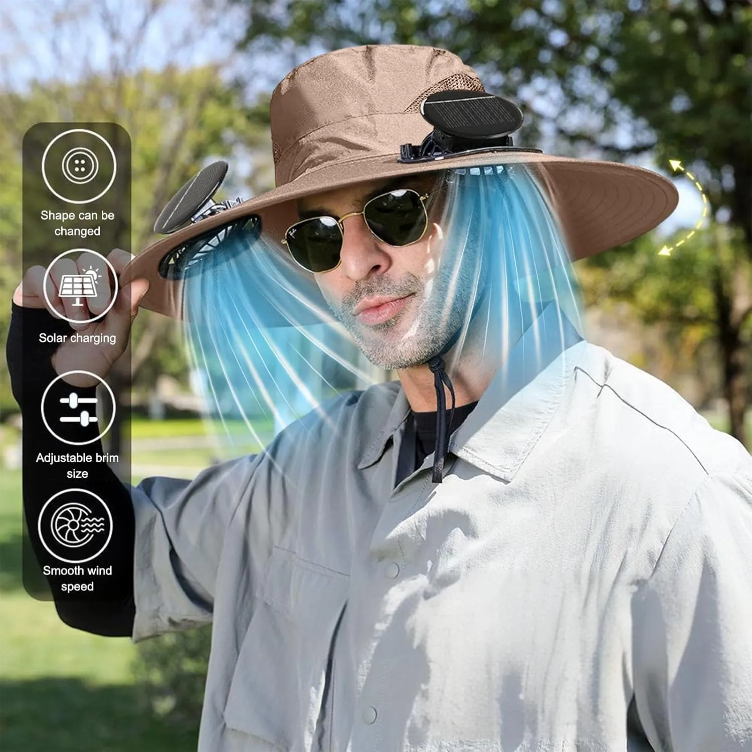 Solar Powered Fan Hat for Men & Women Wide Brim Sun Protection with Built-in Fans UPF 50   Outdoor Fishing & Beach Hats