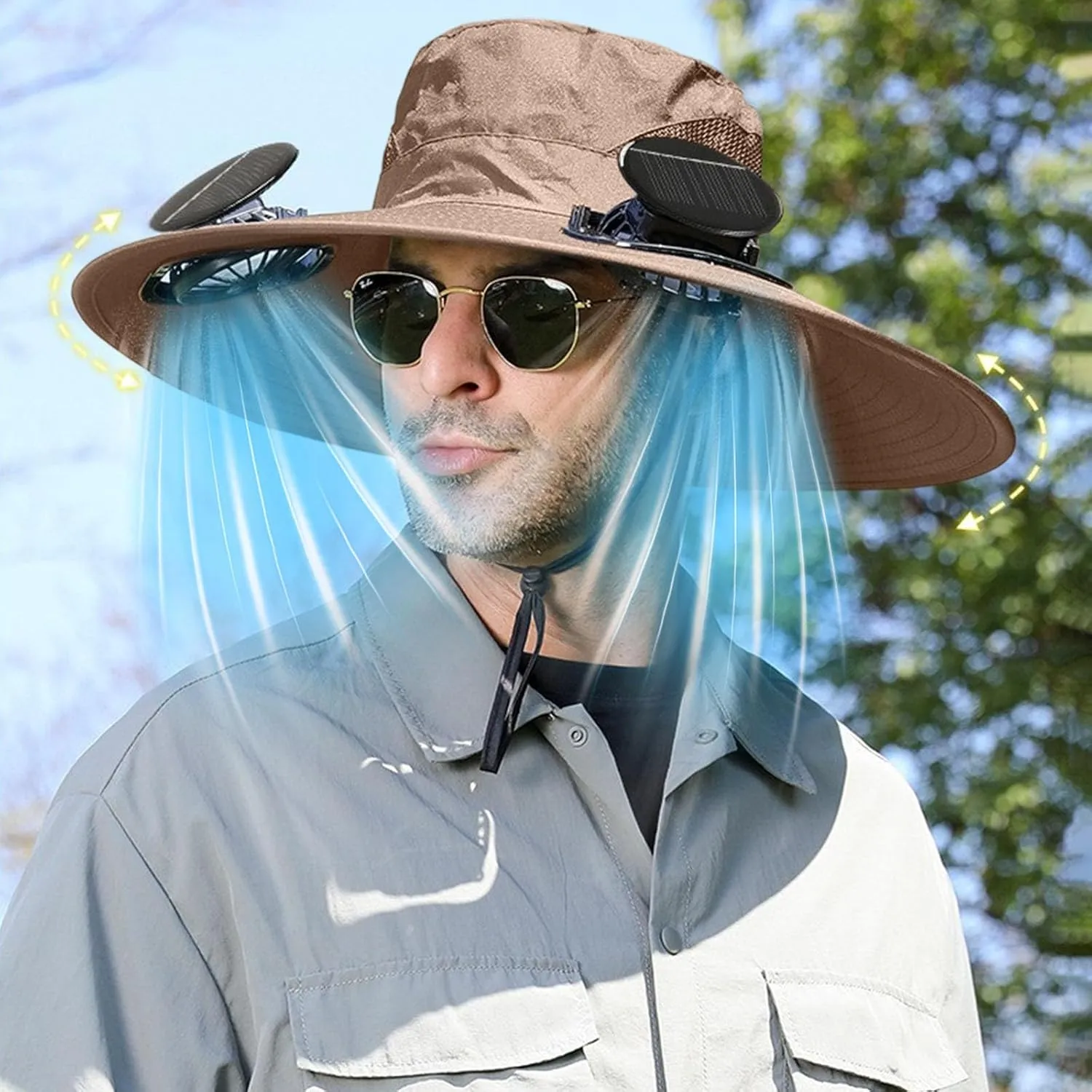 Solar Powered Fan Hat for Men & Women Wide Brim Sun Protection with Built-in Fans UPF 50   Outdoor Fishing & Beach Hats