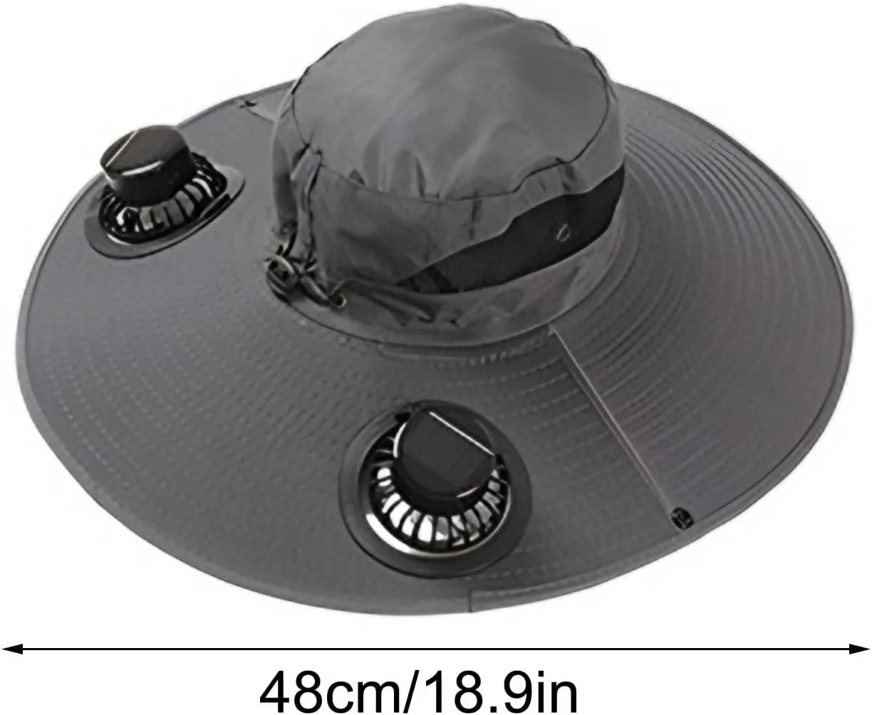 Solar Powered Fan Hat for Men & Women Wide Brim Sun Protection with Built-in Fans UPF 50   Outdoor Fishing & Beach Hats