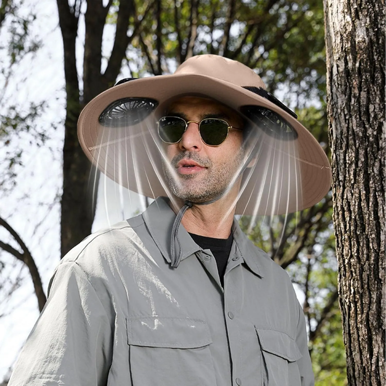 Solar Powered Fan Hat for Men & Women Wide Brim Sun Protection with Built-in Fans UPF 50   Outdoor Fishing & Beach Hats