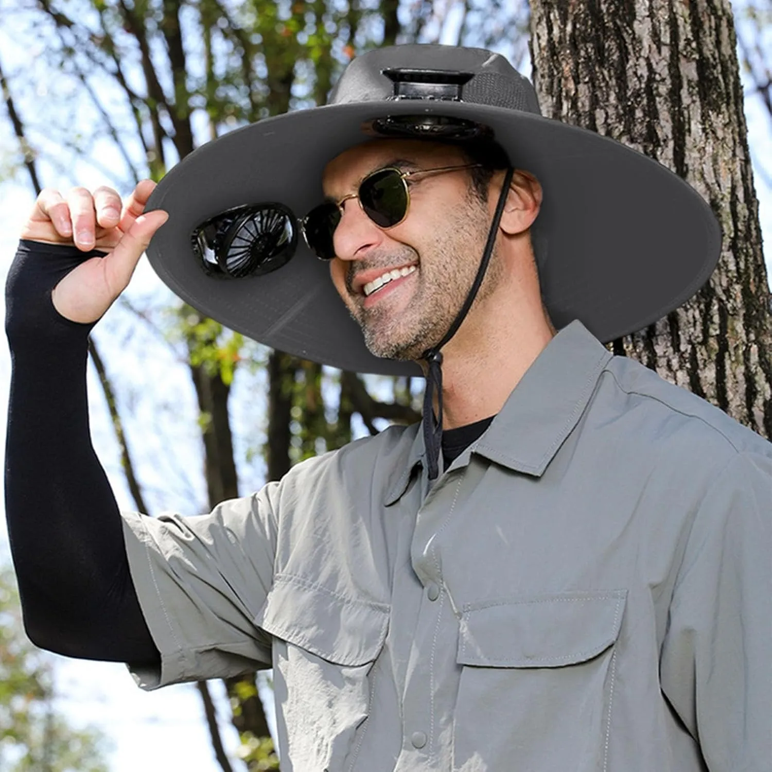 Solar Powered Fan Hat for Men & Women Wide Brim Sun Protection with Built-in Fans UPF 50   Outdoor Fishing & Beach Hats