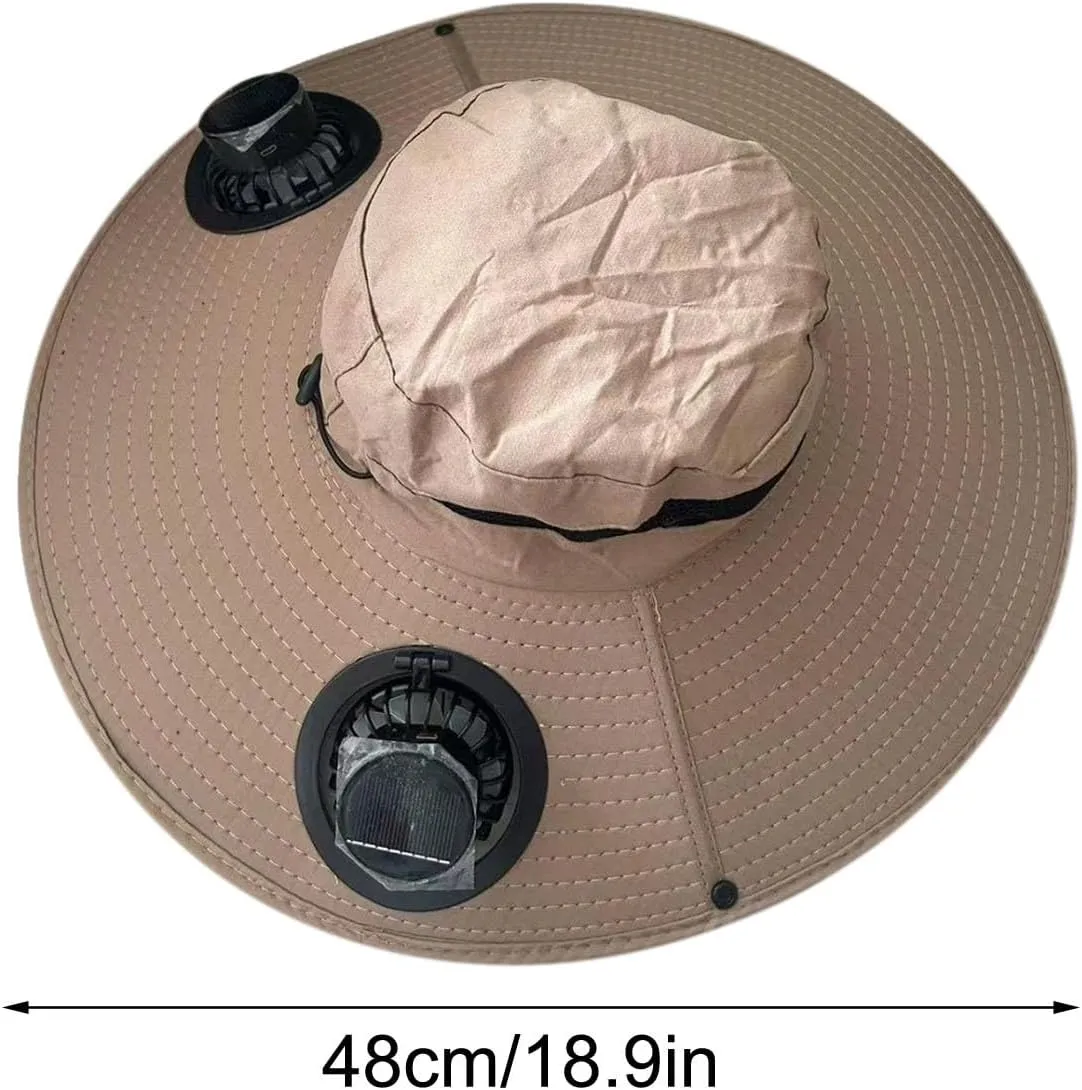 Solar Powered Fan Hat for Men & Women Wide Brim Sun Protection with Built-in Fans UPF 50   Outdoor Fishing & Beach Hats