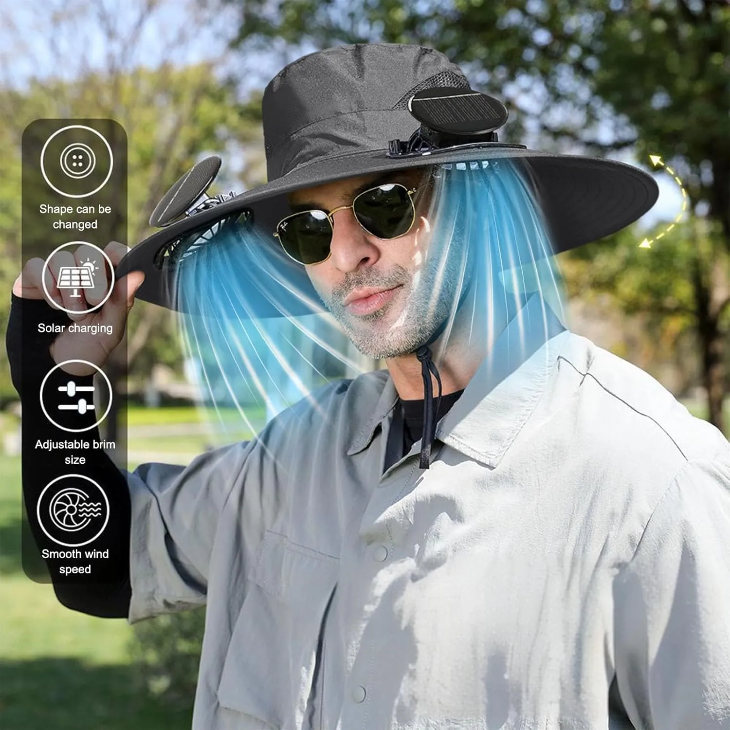 Solar Powered Fan Hat for Men & Women Wide Brim Sun Protection with Built-in Fans UPF 50   Outdoor Fishing & Beach Hats