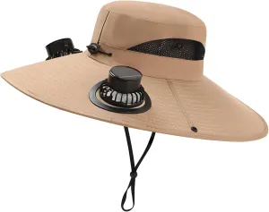 Solar Powered Fan Hat,Wide Brim Sun Hat Built in Fans,Outdoor Bucket Hats for Men Women,Fishing ＆ Hiking, USB Charging