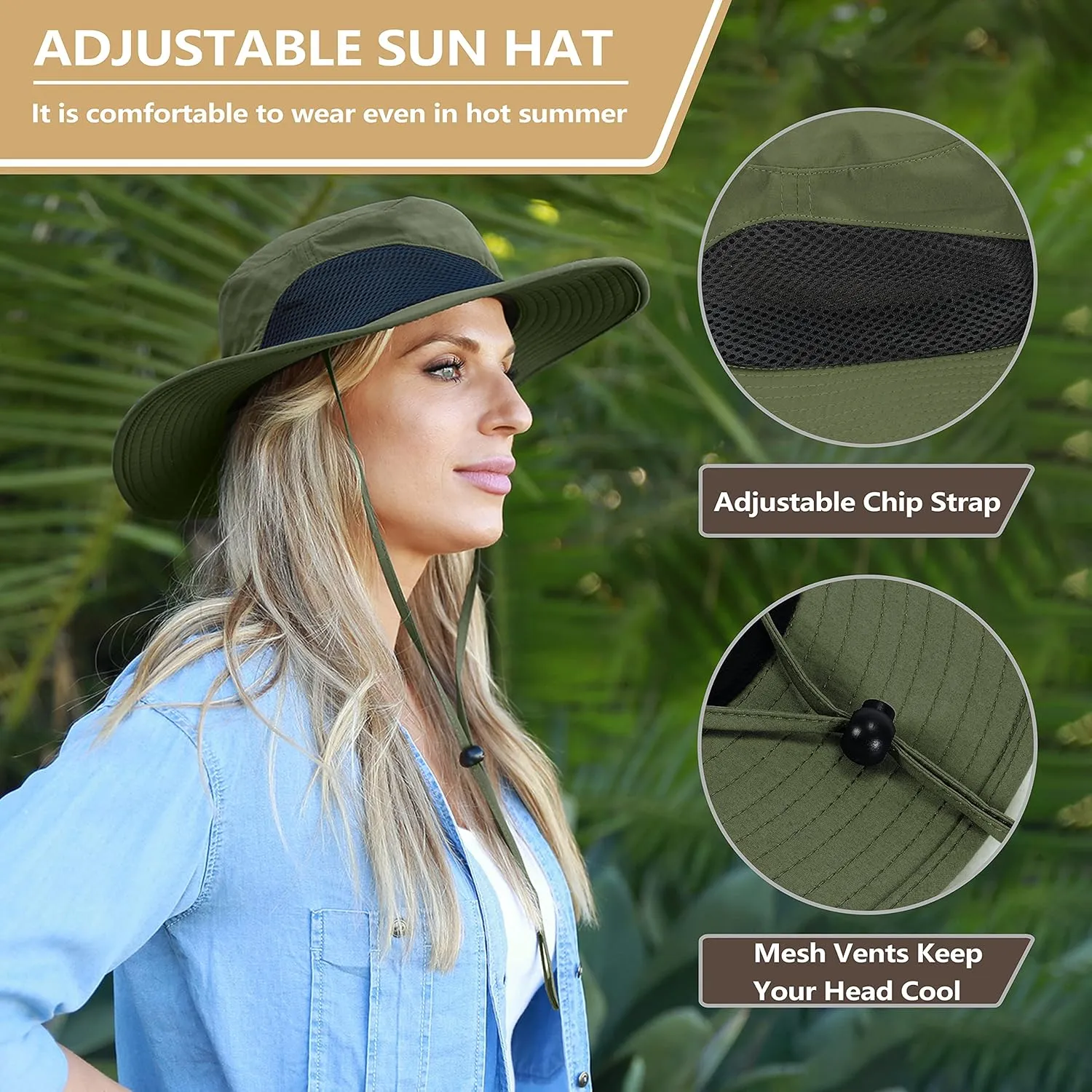 Solaris Ponytail Hole Sun Hats for Women, UPF 50  Sun Protection Outdoor Tribe Packable Cooling Hat for Gardening