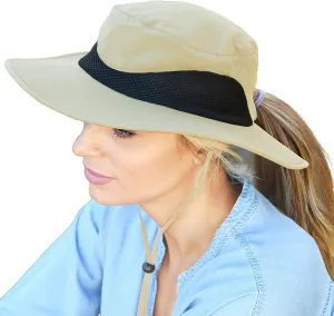 Solaris Ponytail Hole Sun Hats for Women, UPF 50  Sun Protection Outdoor Tribe Packable Cooling Hat for Gardening