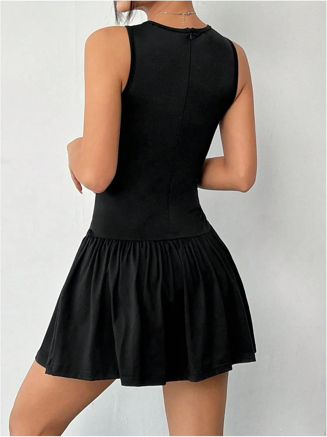 SOLY HUX Women's Sleeveless Mini Dress Crew Neck A Line Ruffle Hem Bow Y2k Summer Tank Dresses