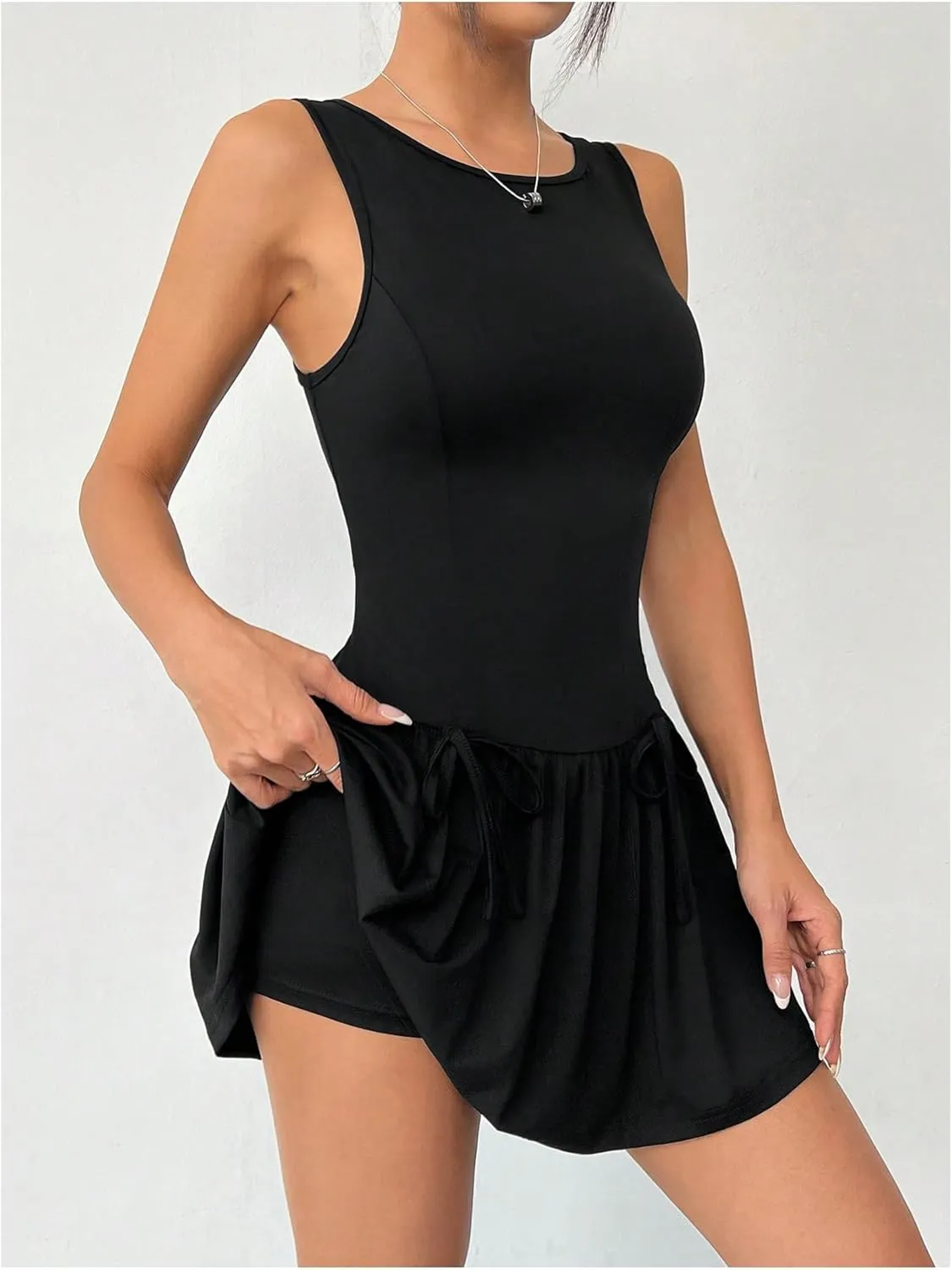 SOLY HUX Women's Sleeveless Mini Dress Crew Neck A Line Ruffle Hem Bow Y2k Summer Tank Dresses