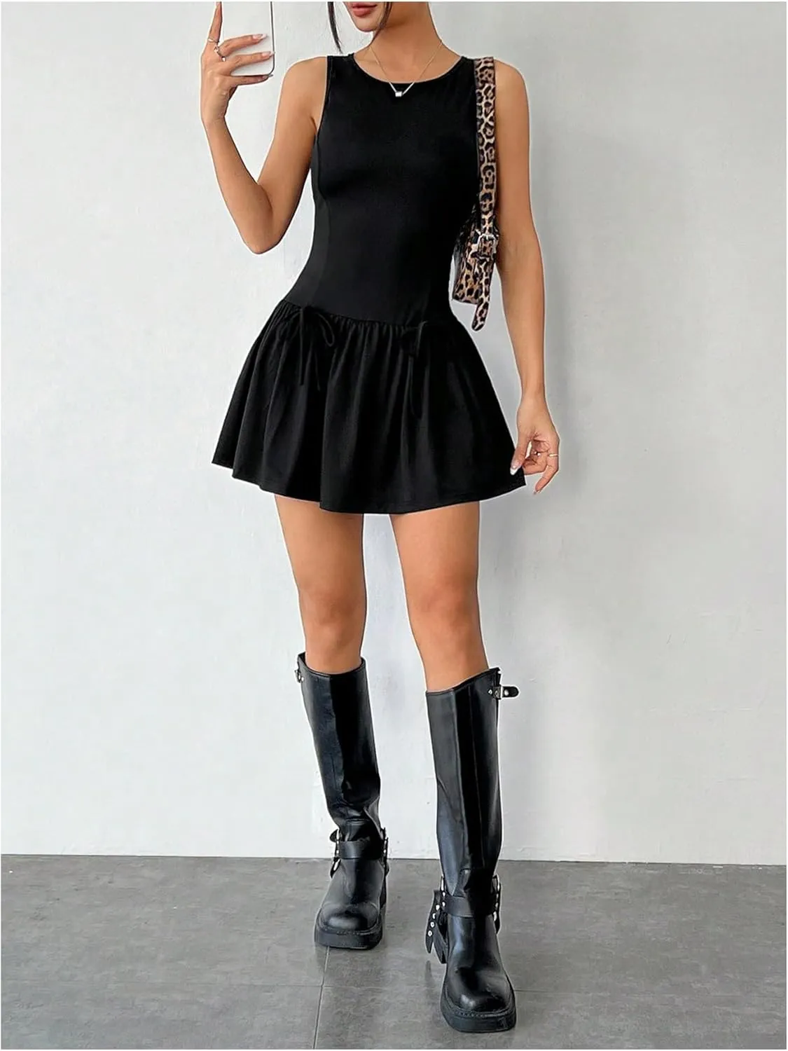 SOLY HUX Women's Sleeveless Mini Dress Crew Neck A Line Ruffle Hem Bow Y2k Summer Tank Dresses