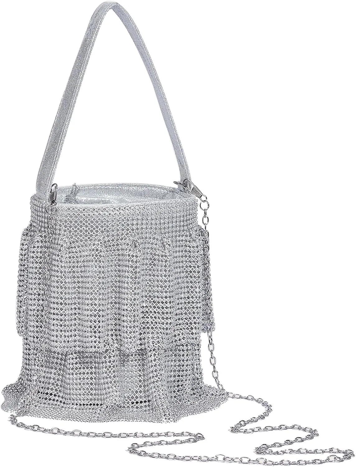 Sparkling Rhinestone Chain Handbag Women Elegant Evening Clutch Bag Bling Crystal Crossbody Purse for Wedding Party