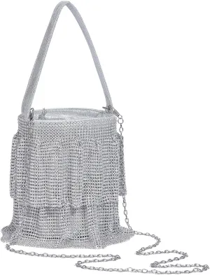 Sparkling Rhinestone Chain Handbag Women Elegant Evening Clutch Bag Bling Crystal Crossbody Purse for Wedding Party