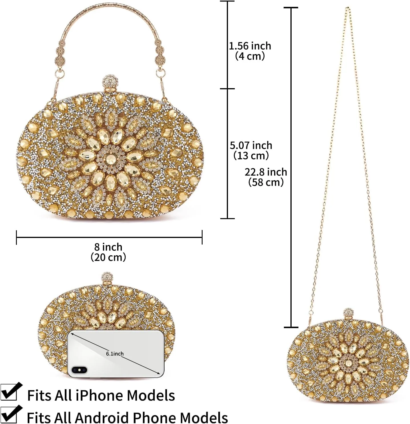 Sparkly Women's Evening Clutch Purses Rhinestone Bag Luxury Handbags For Weddings Formal Prom Party