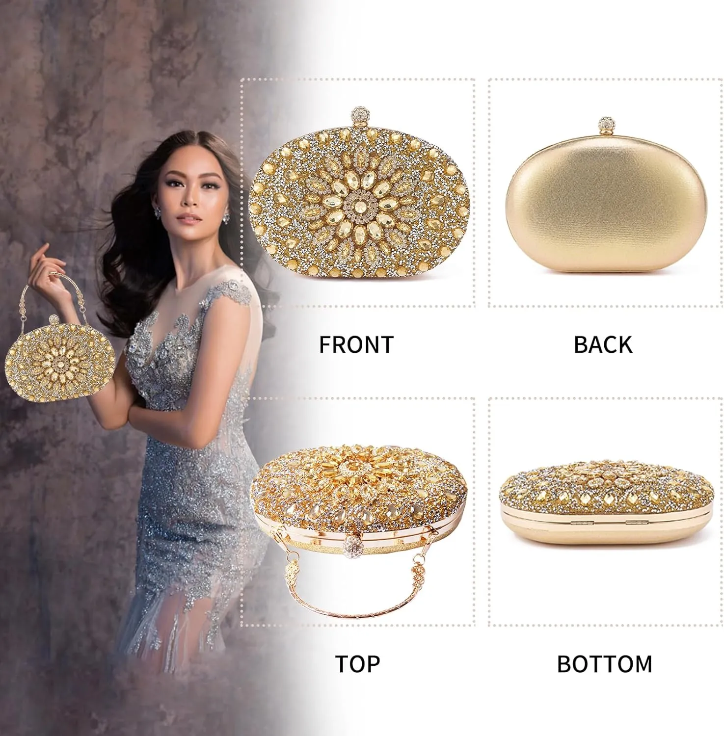 Sparkly Women's Evening Clutch Purses Rhinestone Bag Luxury Handbags For Weddings Formal Prom Party