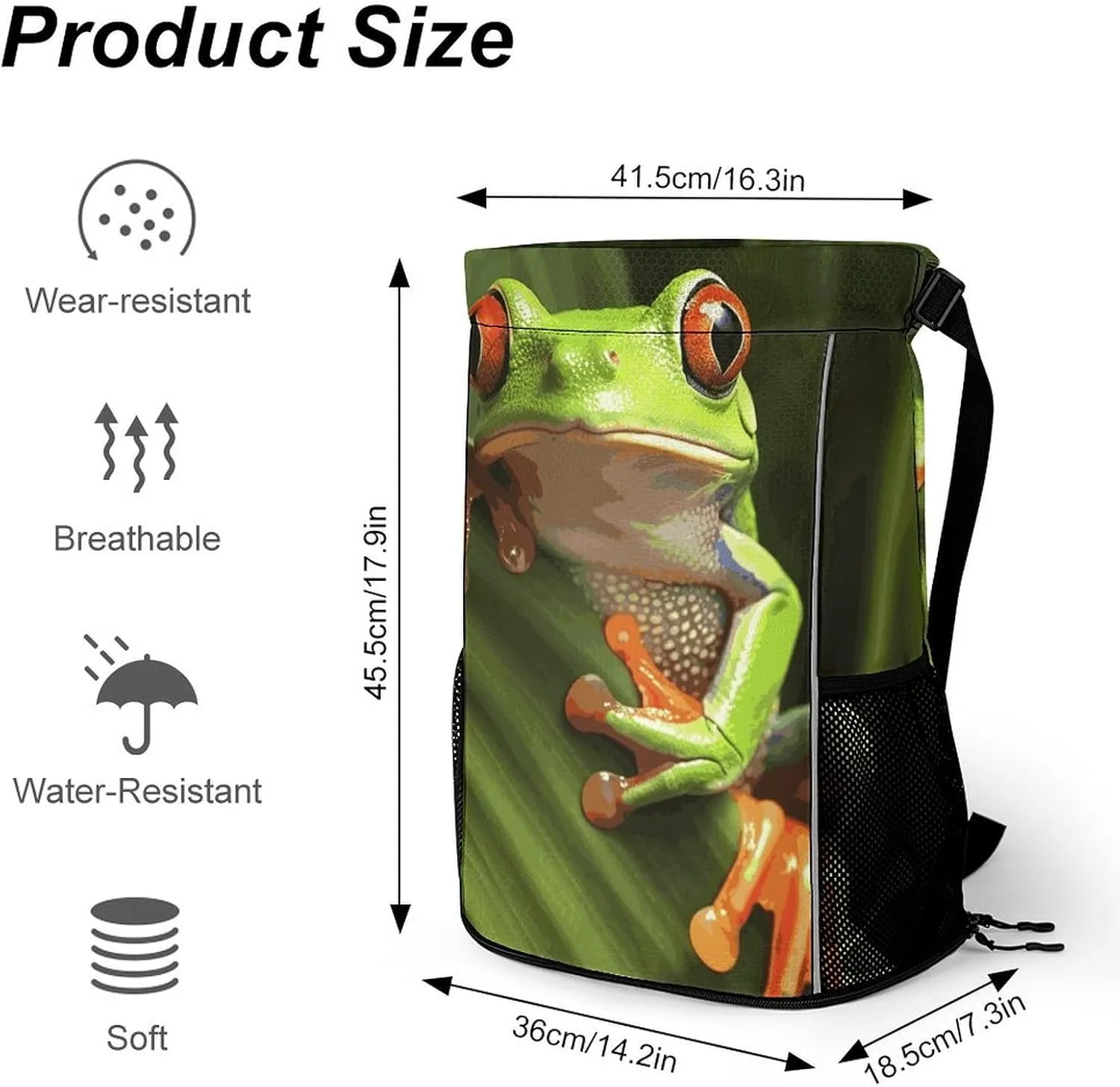 Sport Drawstring Backpack Beach Bag Tree Frog Drawstring Bag Suitable for Fitness And Swimming