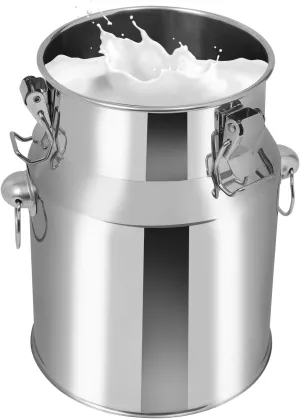 Stainless Steel Milk Can, 5L/1.3Gal Metal Storage Bucket Airtight Canister with Lid, Wine Oil Beverage Drink Container for Kitchen Pantry Restaurant Party, W6.7*H8.7in