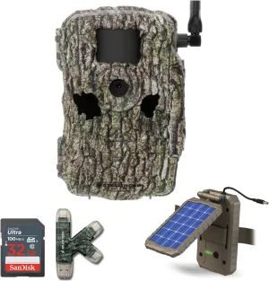 Stealth Cam Fusion X 26MP Dual Carrier Hunting Trail Camera (AT&T and Verizon) (Treebark Camo) Bundle Includes Lithium Solar Power Panel, 4-in-1 Card Reader and 32GB UHS-I Memory Card (4 Items)