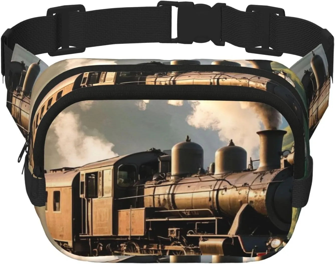 Steam Locomotive Train Print Women's waist belt bag, fashionable waist bag, crossbody bag with adjustable shoulder strap