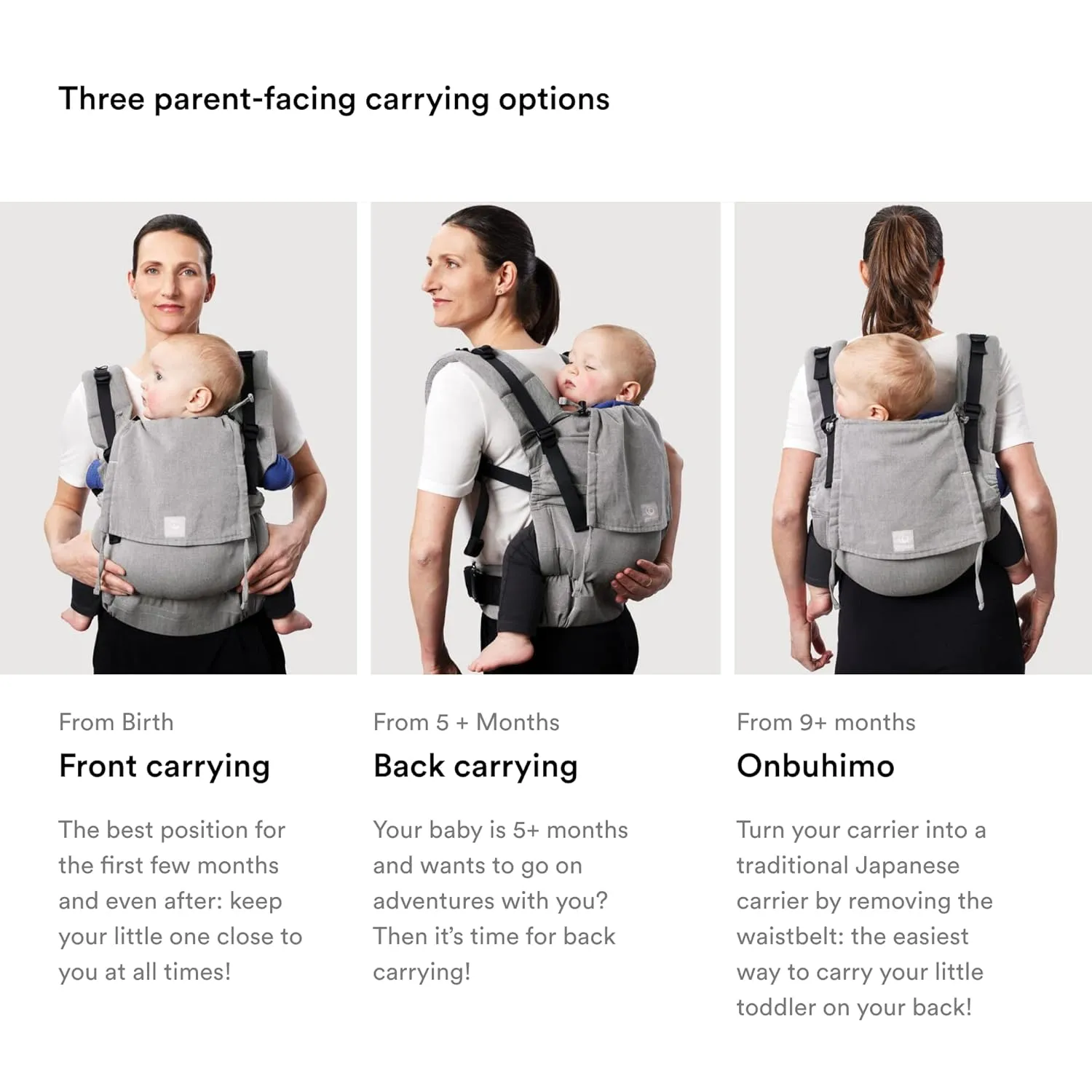 Stokke Limas Carrier Flex, Slate Melange - Full-Buckle Baby Carrier - Ergonomic with Adjustable Features - Three Carrying Options - Safe for Babies from 1 Month/8.8 lbs to 44.1 lbs