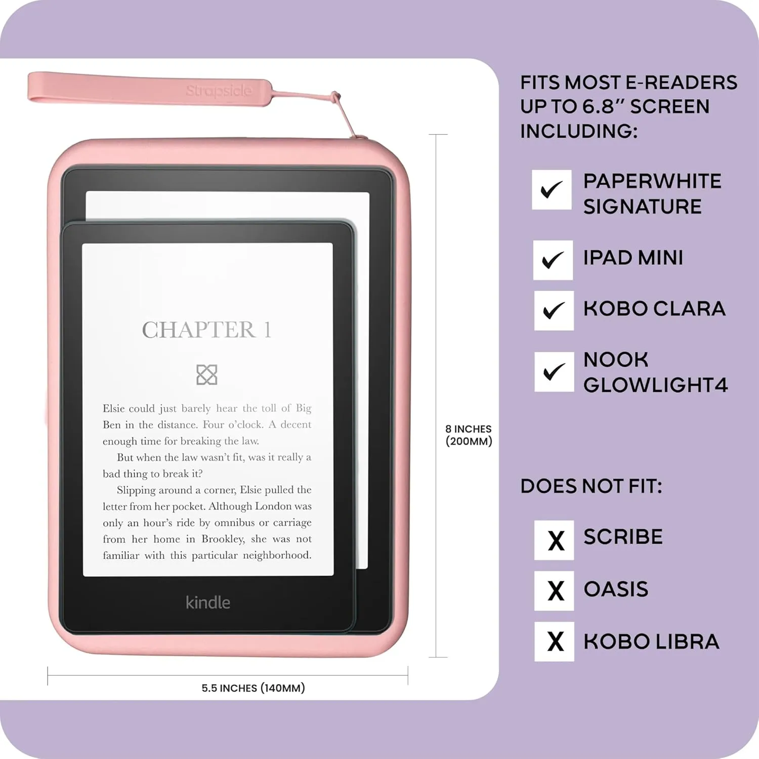 Strapsicle Silicone Clutch for Kindle & E-Readers – Multi-Purpose Bag for Phone, Wallet & Keys – Fits 6.8″–7″ Paperwhite 2024, 6″ Kindles, Kobos, Nook & iPad mini 6 – Anti-Dust Coating - Black