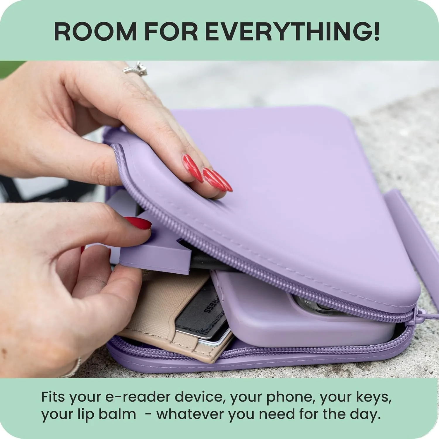 Strapsicle Silicone Clutch for Kindle & E-Readers – Multi-Purpose Bag for Phone, Wallet & Keys – Fits 6.8″–7″ Paperwhite 2024, 6″ Kindles, Kobos, Nook & iPad mini 6 – Anti-Dust Coating - Black