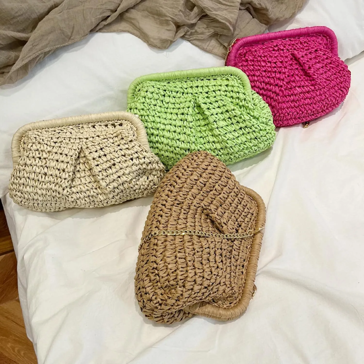 Straw Clutch Handbag Cloud Riched Purse Chain Shoulder Crossboby Bag Designer Straw Evening Bag