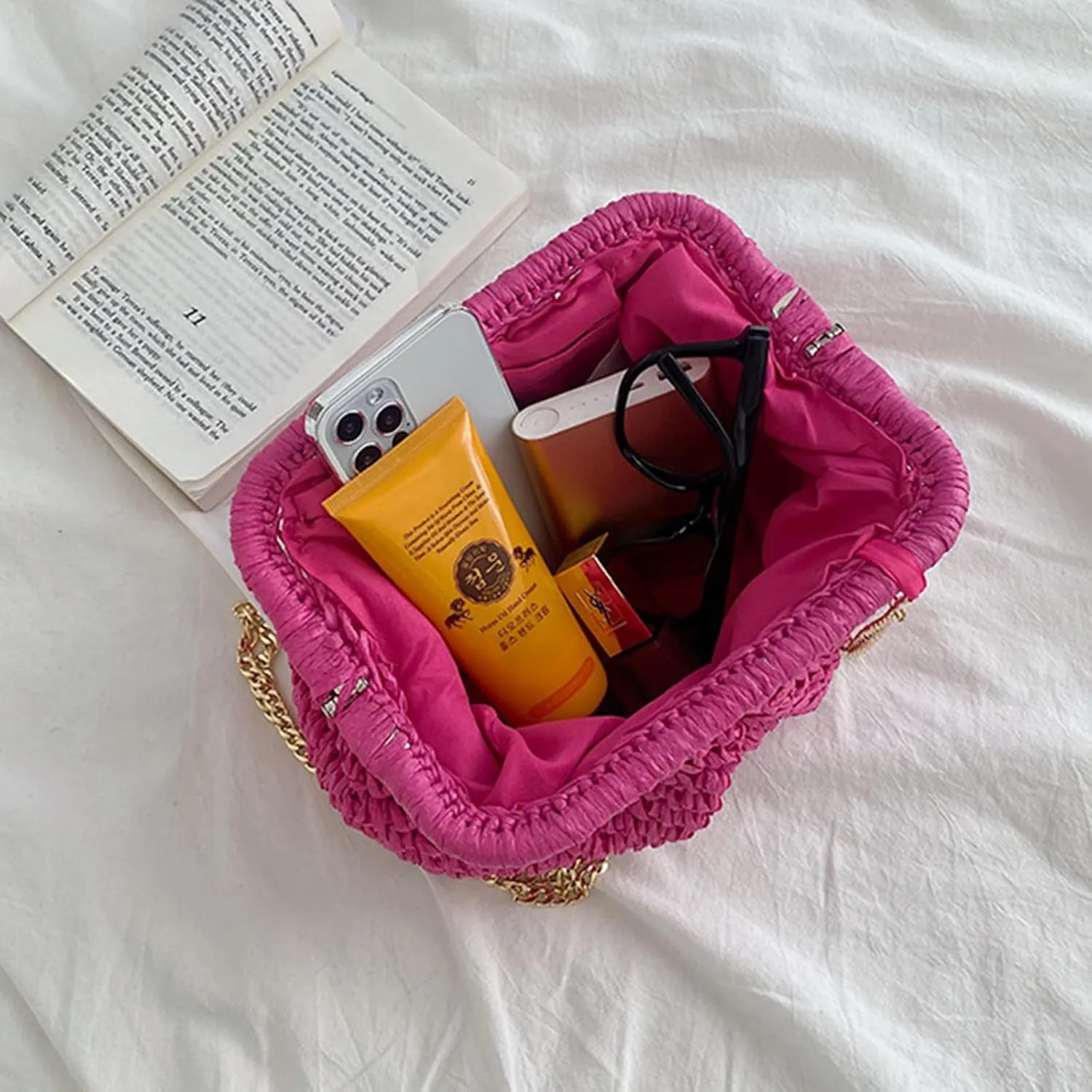 Straw Clutch Handbag Cloud Riched Purse Chain Shoulder Crossboby Bag Designer Straw Evening Bag