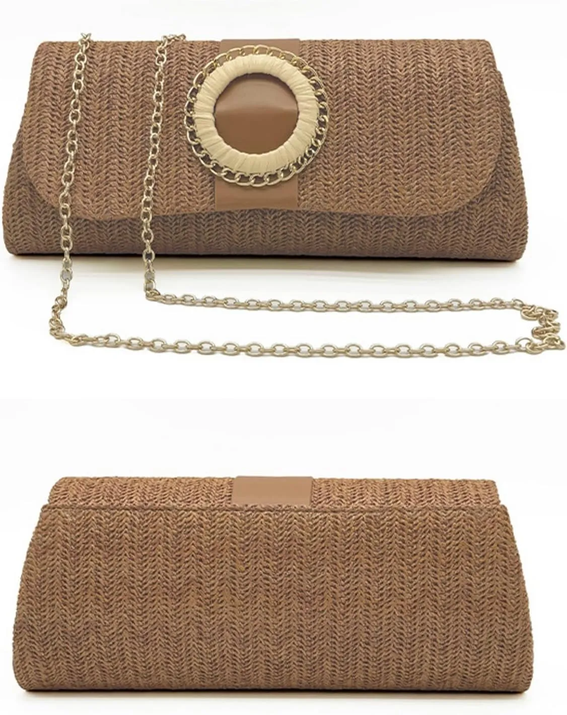 Straw Woven Clutch Purse 2025 Summer Boho Evening Handbag Chain Crossbody Bag Flap Envelope Vacation