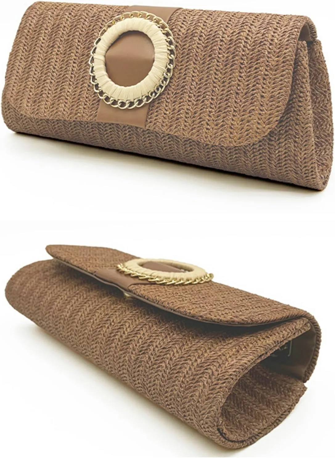 Straw Woven Clutch Purse 2025 Summer Boho Evening Handbag Chain Crossbody Bag Flap Envelope Vacation