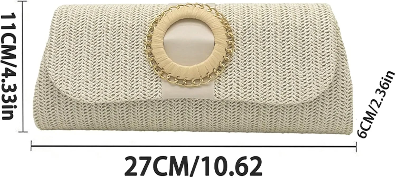 Straw Woven Clutch Purse 2025 Summer Boho Evening Handbag Chain Crossbody Bag Flap Envelope Vacation