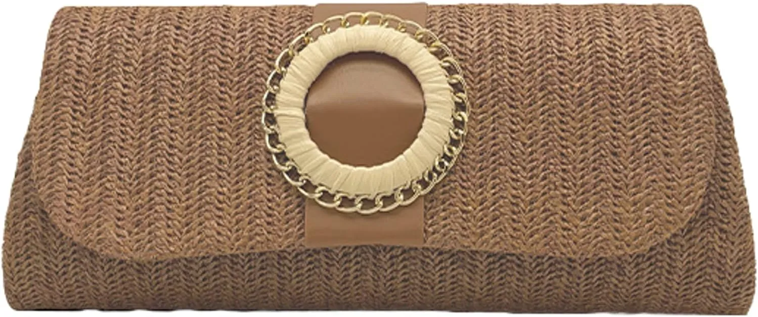 Straw Woven Clutch Purse 2025 Summer Boho Evening Handbag Chain Crossbody Bag Flap Envelope Vacation