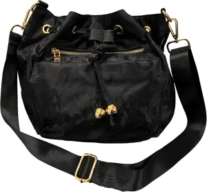 Stylish Premium Nylon Bucket Bag with 7 Zipper Pockets - Premium Drawstring Bucket Bag Purse for Women