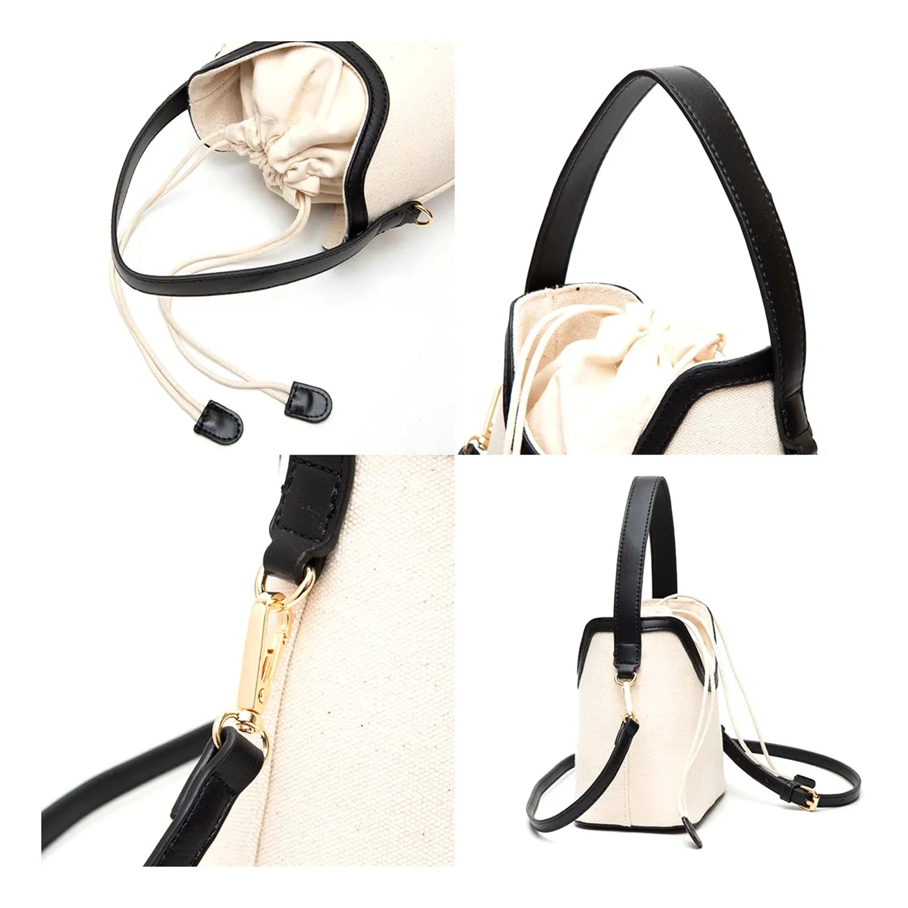 Stylish Tan Mini Canvas Bucket Crossbody Bag