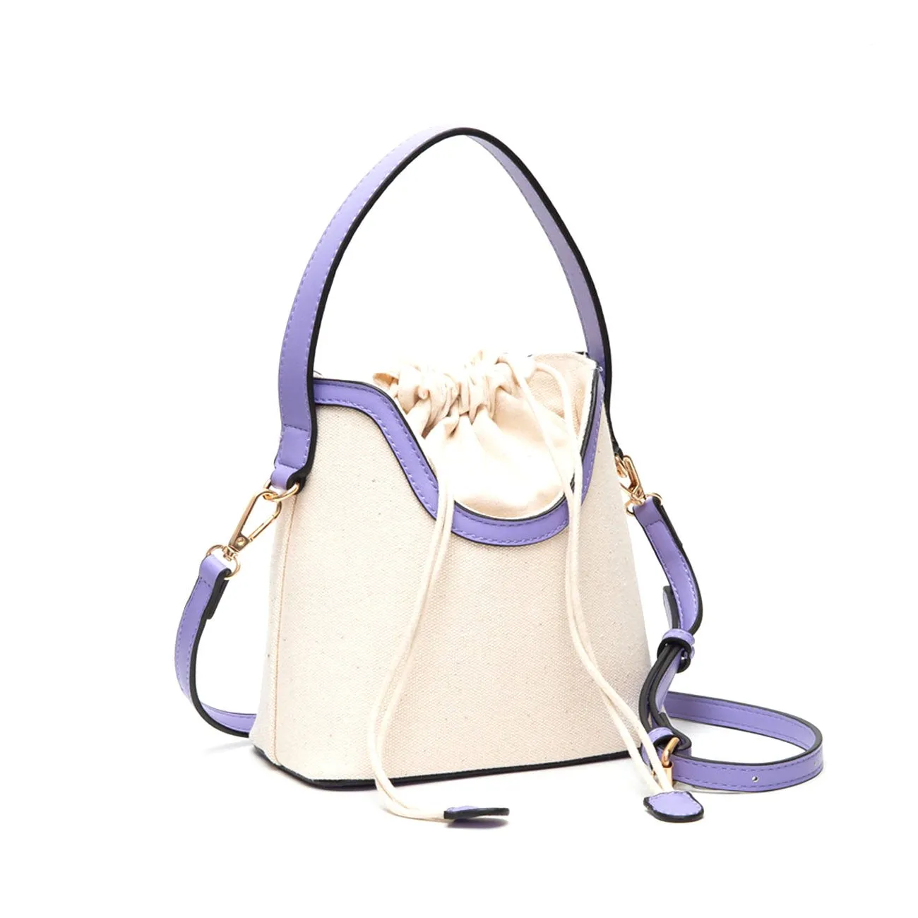 Stylish Tan Mini Canvas Bucket Crossbody Bag