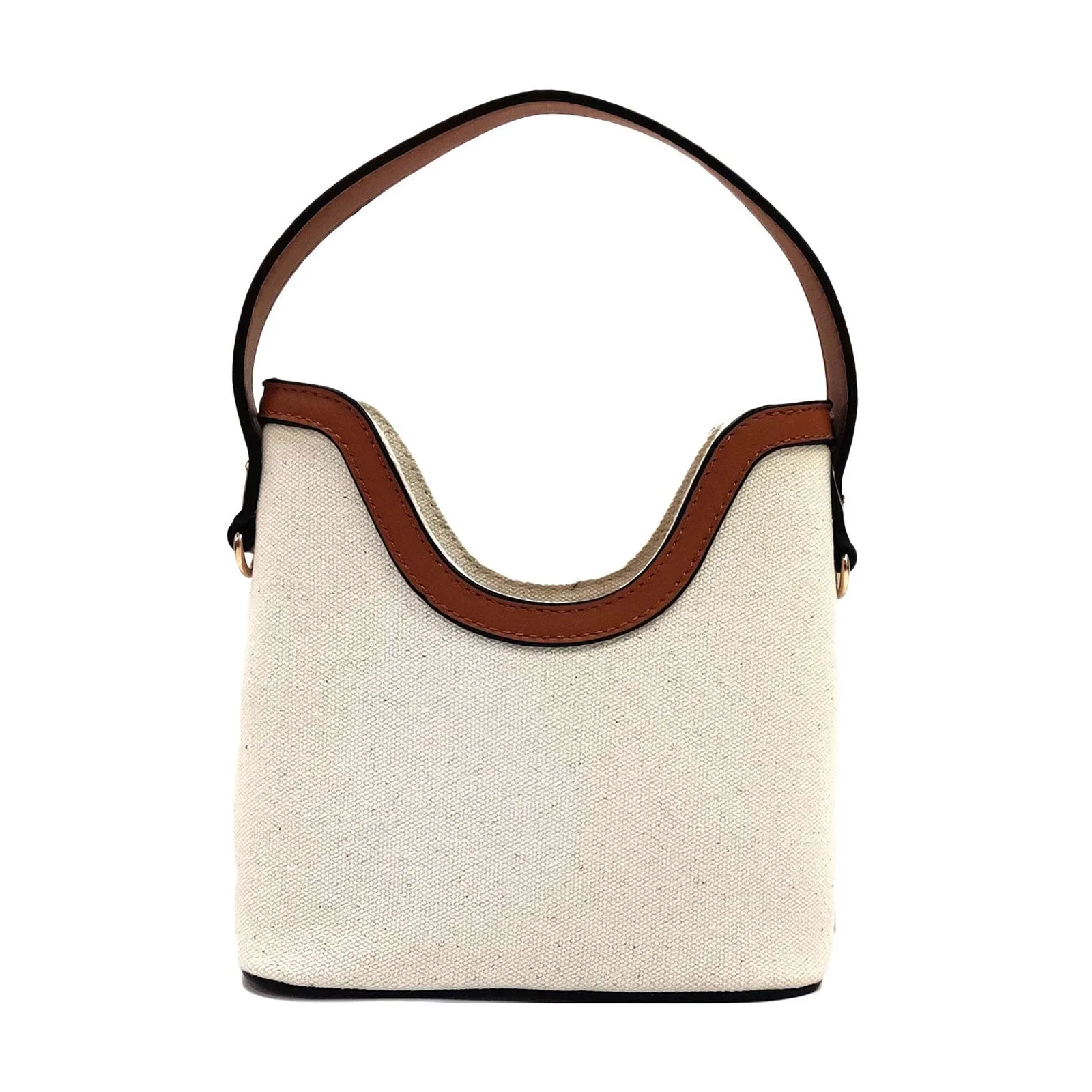 Stylish Tan Mini Canvas Bucket Crossbody Bag