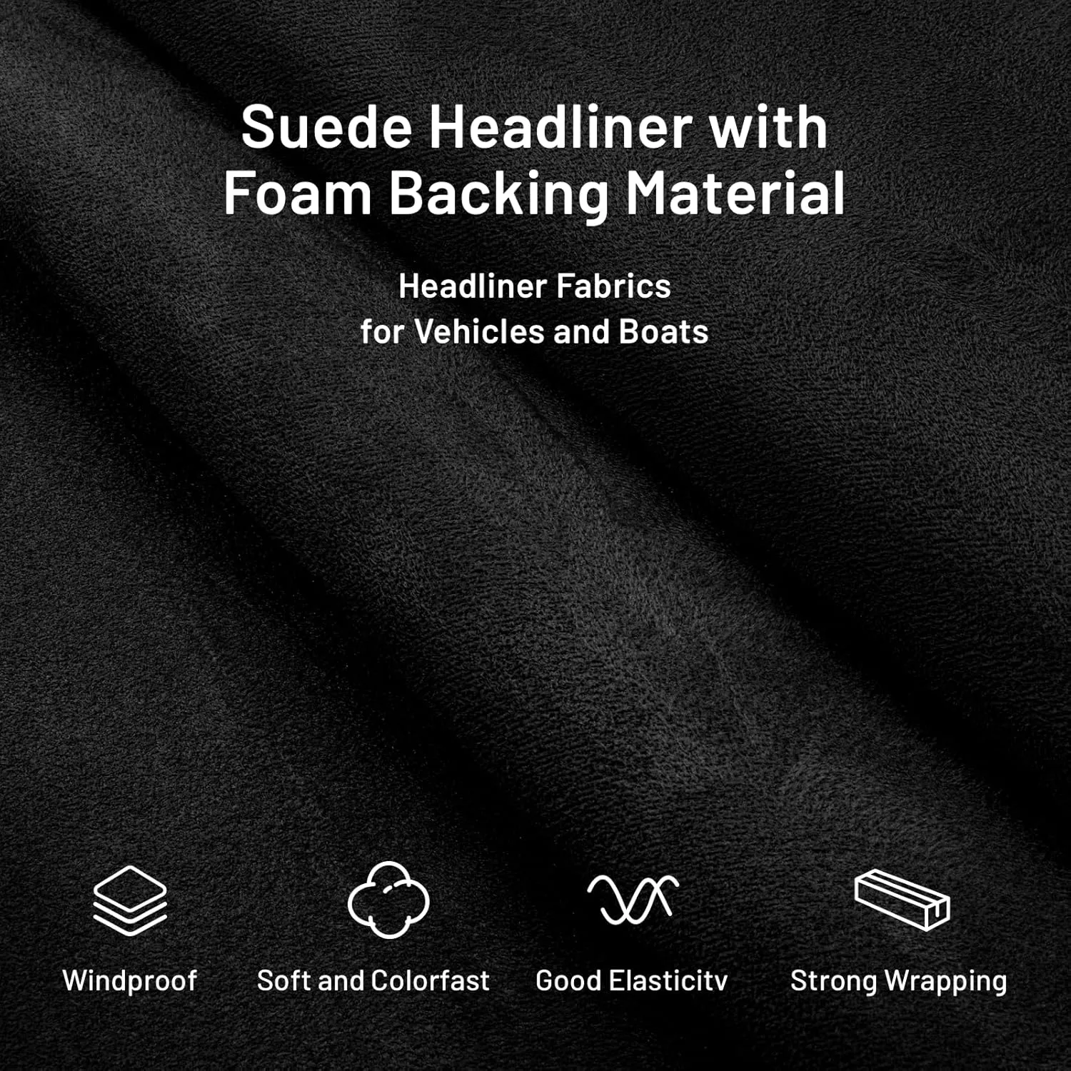 Suede Auto Headliner Fabric 98" L × 60" W with Foam Backing - Tube Packaging - Black Interior Replacement Material for Car/Truck/SUV/RV Roof - Home Repair/DIY Headliner Material