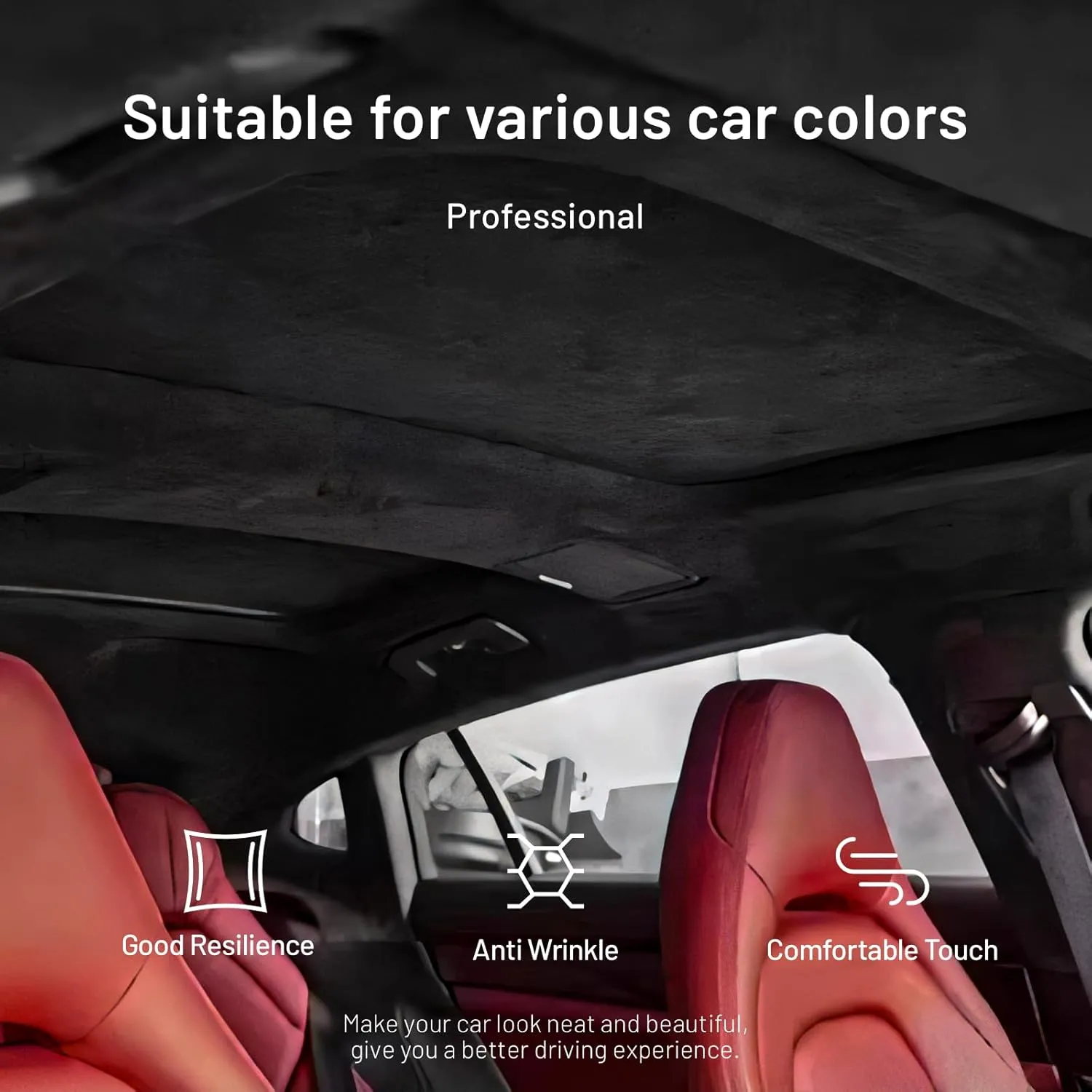 Suede Auto Headliner Fabric 98" L × 60" W with Foam Backing - Tube Packaging - Black Interior Replacement Material for Car/Truck/SUV/RV Roof - Home Repair/DIY Headliner Material