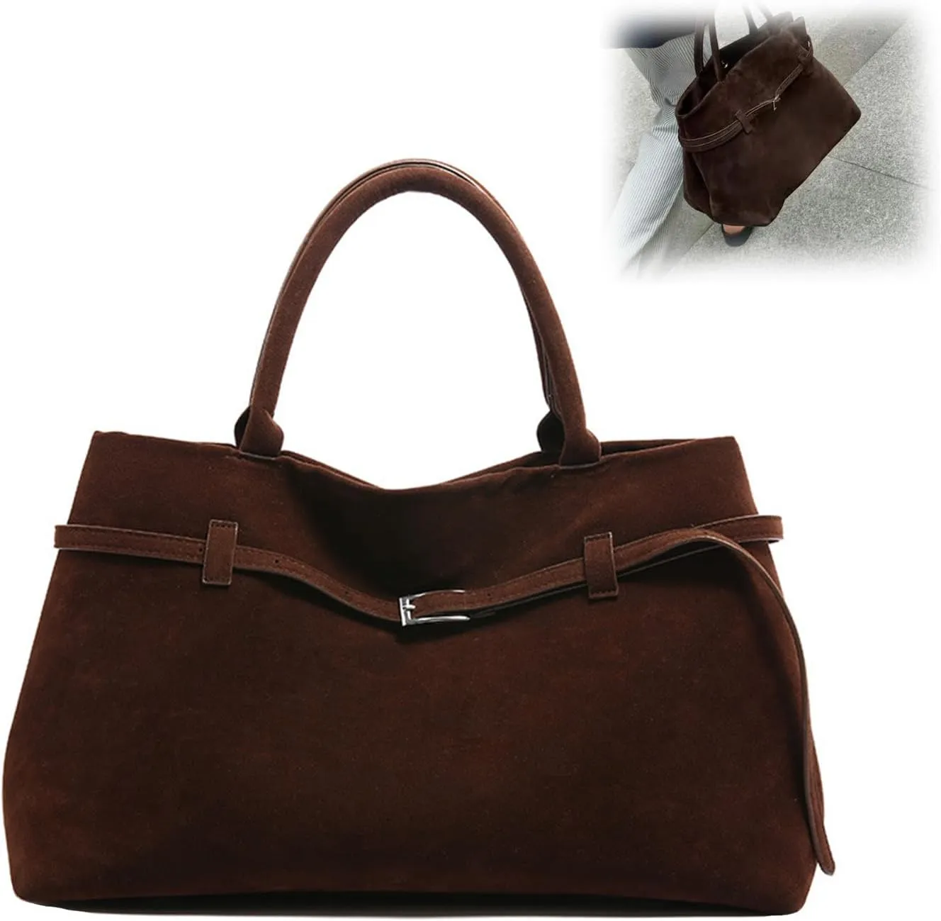 Suede Bags for Women Slouchy Hobo Bag Large Suede Tote Bag Bucket Handbag Retro Purse Vintage Shoulder Satchel Bag
