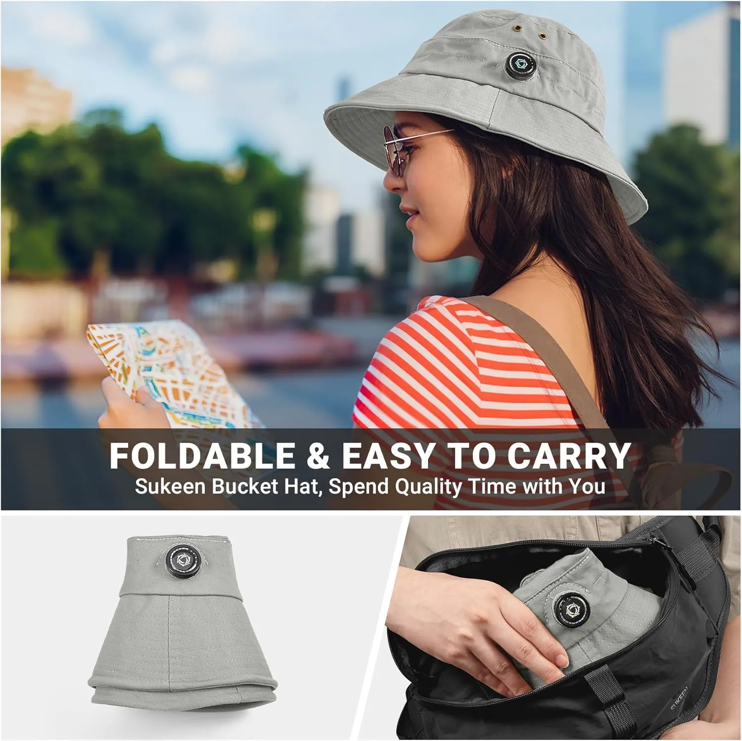 Sukeen Cotton Bucket Hat for Men Women Adjustable Knob Sun Hat UPF 50  Wide Brim Fishing Hat for Walking Daily Outdoor