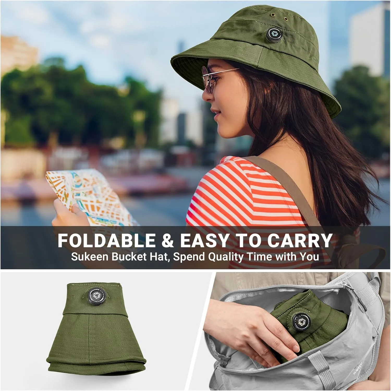 Sukeen Cotton Bucket Hat for Men Women Adjustable Knob Sun Hat UPF 50  Wide Brim Fishing Hat for Walking Daily Outdoor