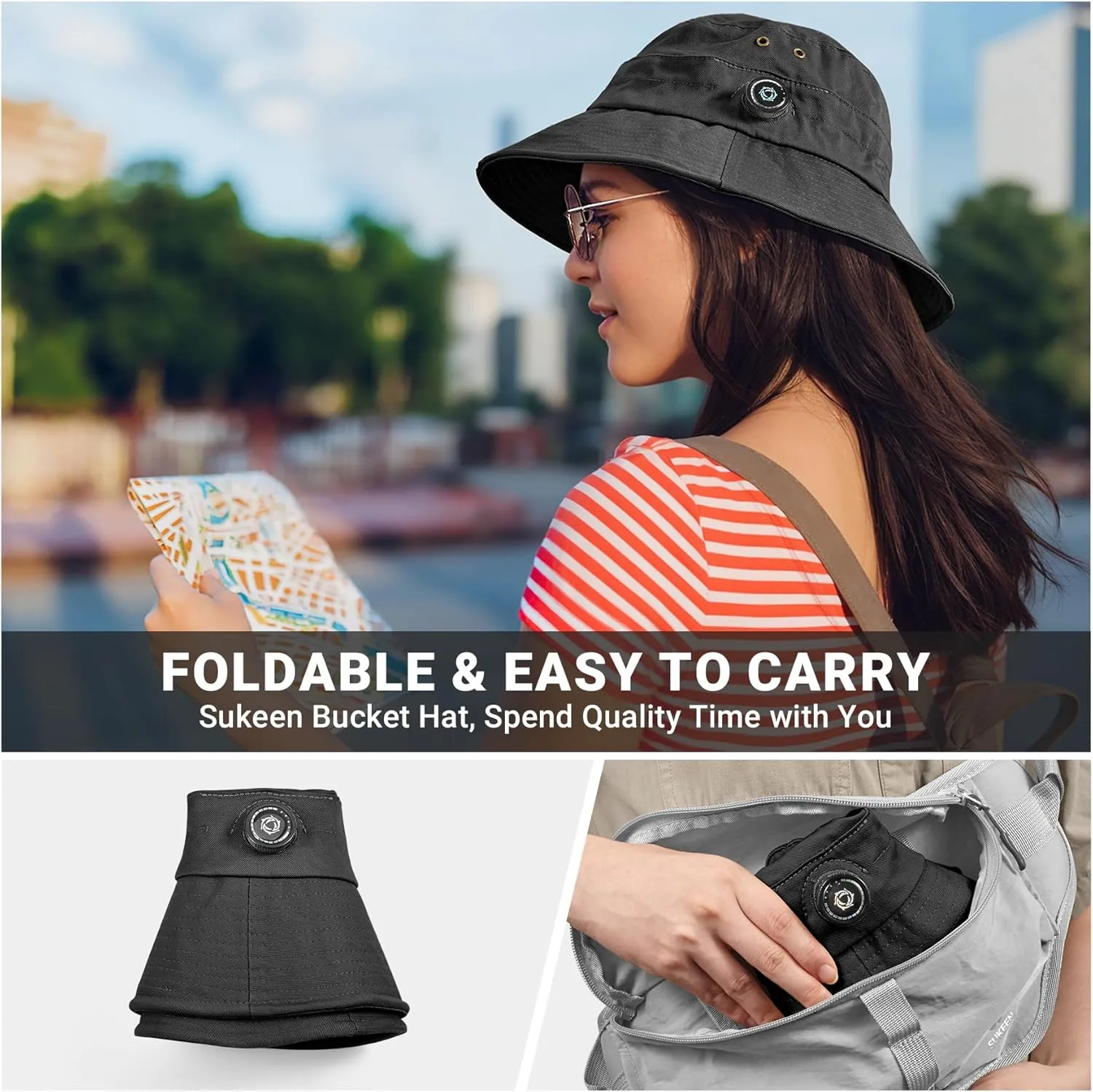 Sukeen Cotton Bucket Hat for Men Women Adjustable Knob Sun Hat UPF 50  Wide Brim Fishing Hat for Walking Daily Outdoor